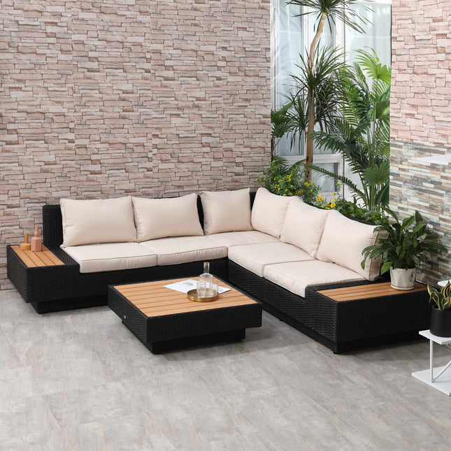Set de 4 scaune de exterior din poliratan negru cu perne