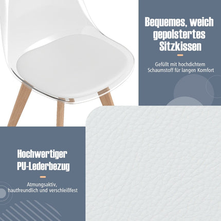 Set de 4 scaune de sufragerie transparente cu picioare din lemn masiv