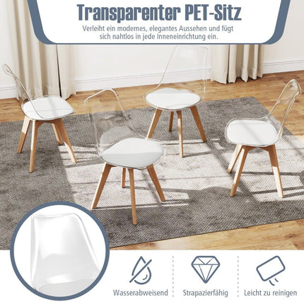 Set de 4 scaune de sufragerie transparente cu picioare din lemn masiv
