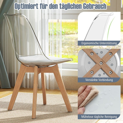 Set de 4 scaune de sufragerie transparente cu picioare din lemn masiv