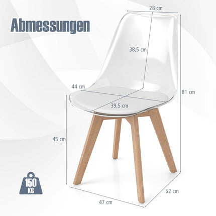 Set de 4 scaune de sufragerie transparente cu picioare din lemn masiv