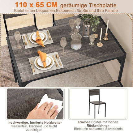Set de masă cu 4 piese, masă, 2 scaune și bancă, gri