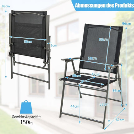 Set de 4 scaune de grădină pliabile, rezistente la intemperii, negre
