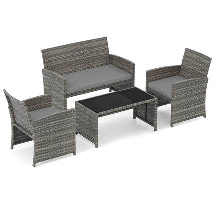 Set de terasă din ratan gri, format din 4 piese, cu canapea și masă