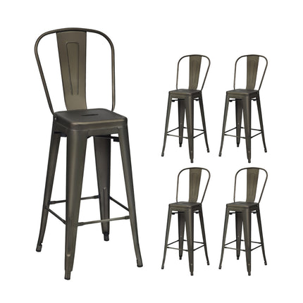 Set de 4 scaune de sufragerie metalice, spătar detașabil