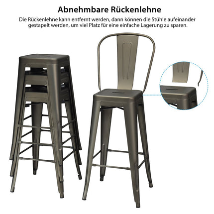 Set de 4 scaune de sufragerie metalice, spătar detașabil