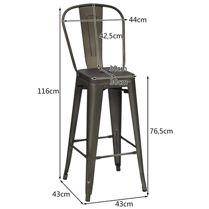 Set de 4 scaune de sufragerie metalice, spătar detașabil