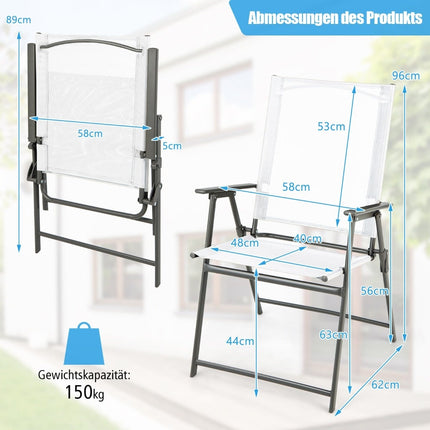 Set de 4 scaune pliabile de exterior, rezistente la intemperii, albe