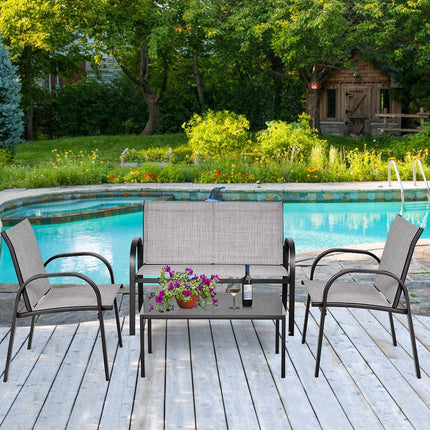 Set de mobilier de exterior din 4 piese, țesătură respirabilă, gri