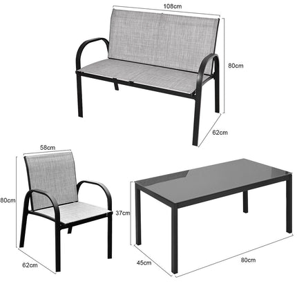 Set de mobilier de exterior din 4 piese, țesătură respirabilă, gri
