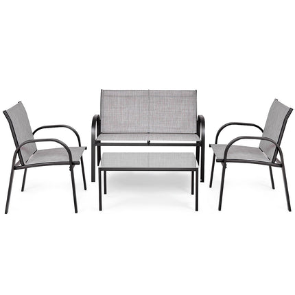 Set de mobilier de exterior din 4 piese, țesătură respirabilă, gri
