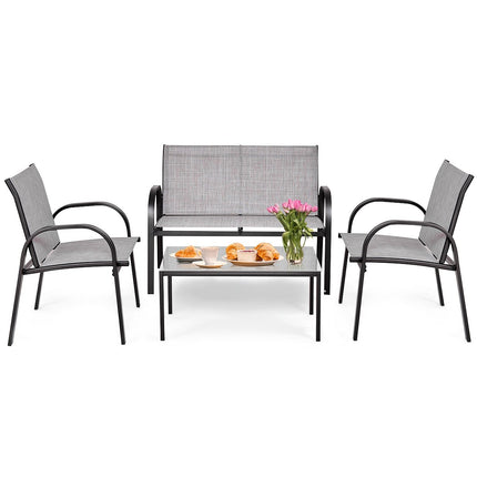 Set de mobilier de exterior din 4 piese, țesătură respirabilă, gri
