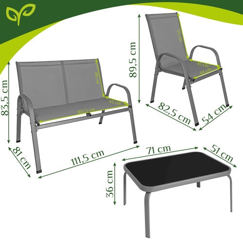 Set de mobilier de exterior cu 4 piese, oțel și sticlă, gri