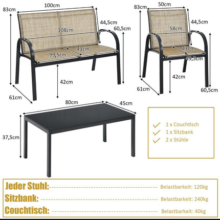 Set de mobilier de exterior din 4 piese cu canapea, scaune și masă