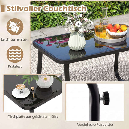Set de mobilier de terasă cu 4 piese și măsuță de cafea din sticlă