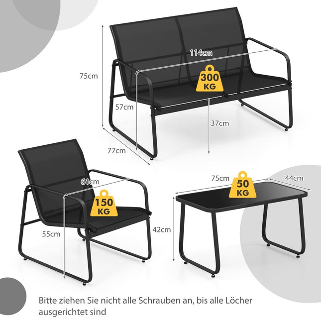 Set de mobilier de terasă cu 4 piese și măsuță de cafea din sticlă