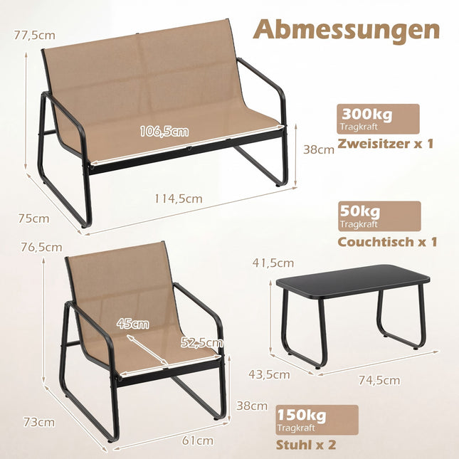 Set de mobilier de terasă cu 4 piese și măsuță de cafea din sticlă