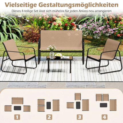 Set de mobilier de terasă cu 4 piese și măsuță de cafea din sticlă