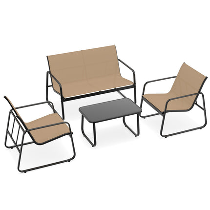 Set de mobilier de terasă cu 4 piese și măsuță de cafea din sticlă
