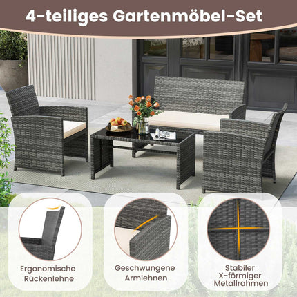 Set de mobilier de terasă cu 4 piese, scaune și masă din ratan