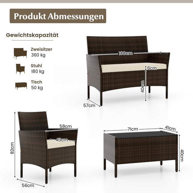 Set de mobilier de grădină din ratan, format din 4 piese, cu perne
