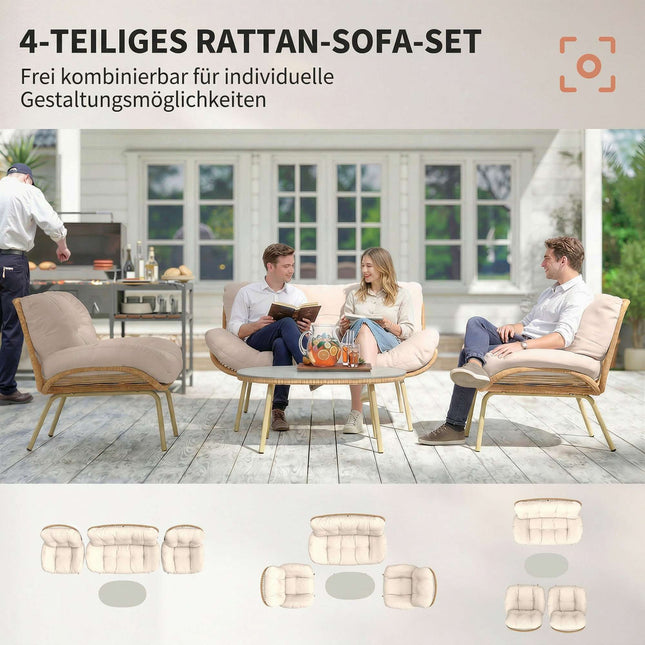Set de mobilier de grădină din ratan, format din 4 piese, cu perne