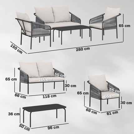 Set canapea din ratan cu 4 piese, perne și masă