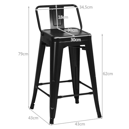 Scaune de bar metalice suprapuse, format din 4 piese, înălțimea șezutului 62 cm