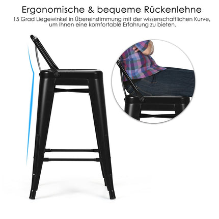 Scaune de bar metalice suprapuse, format din 4 piese, înălțimea șezutului 62 cm