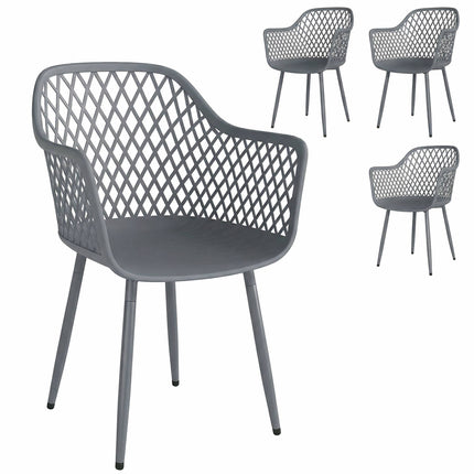 Set de 4 scaune de grădină din plastic gri închis, rezistente la UV