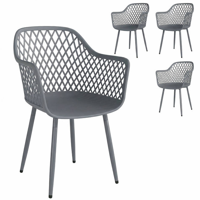 Set de 4 scaune de grădină din plastic gri închis, rezistente la UV