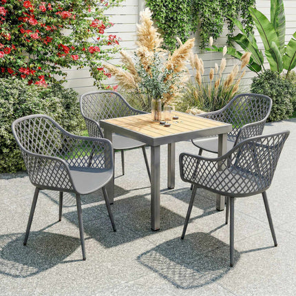 Set de 4 scaune de grădină din plastic gri închis, rezistente la UV