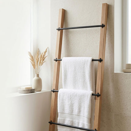 Scară pentru prosoape cu 4 trepte, pin și oțel, natural/negru