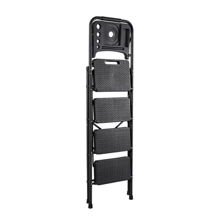4-Step Folding Steel Ladder, Anti-Slip Steps, Tool Tray