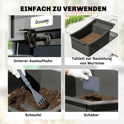 Compost de bucătărie cu 4 niveluri – Gri închis, Plastic, 39x39x51,5 cm