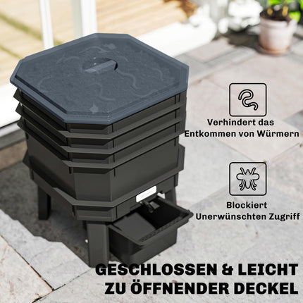 Compost de bucătărie cu 4 niveluri – Gri închis, Plastic, 39x39x51,5 cm