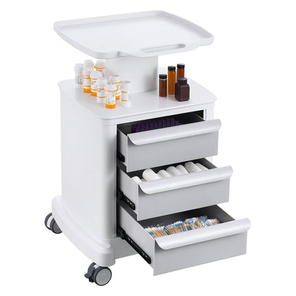 4-Tier Lab Cart, ABS Rolling Cart With 3 Drawers, White