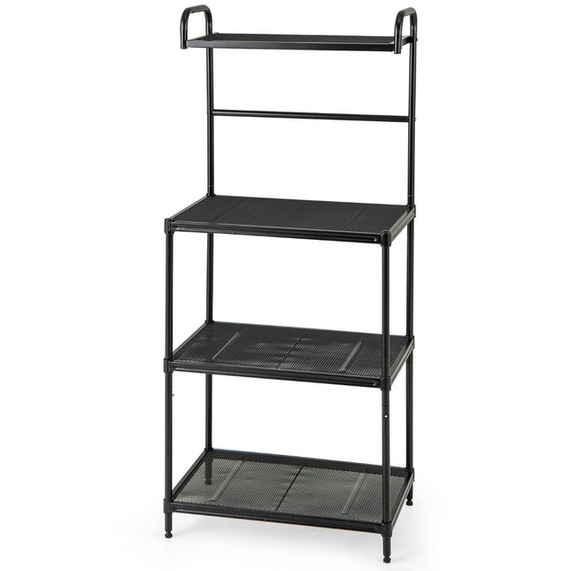 Raft de bucătărie din metal cu 4 niveluri cu rafturi reglabile, negru