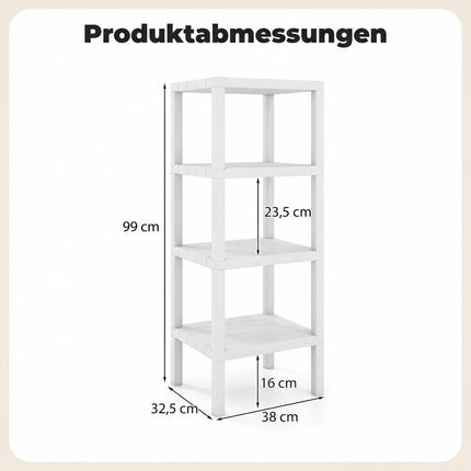 Raft de depozitare din plastic cu 4 niveluri, alb, 38x32,5x99 cm