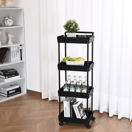 4-Tier Rolling Utility Cart, Lockable Wheels, Black