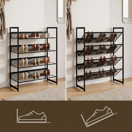 4-Tier Shoe Rack with Mesh Shelves for Up to 12 Pairs, Black, 72 x 30 x 82.7 cm