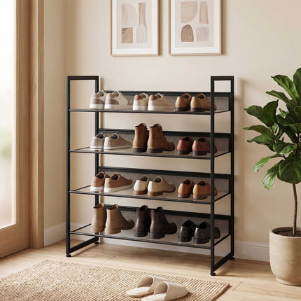 4-Tier Shoe Rack with Mesh Shelves for Up to 12 Pairs, Black, 72 x 30 x 82.7 cm