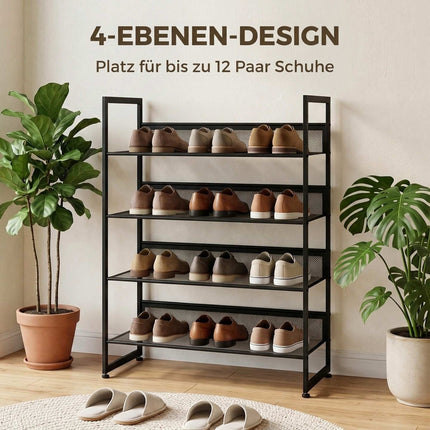 4-Tier Shoe Rack with Mesh Shelves for Up to 12 Pairs, Black, 72 x 30 x 82.7 cm