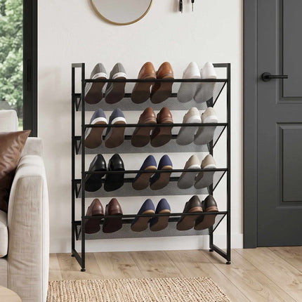 4-Tier Shoe Rack with Mesh Shelves for Up to 12 Pairs, Black, 72 x 30 x 82.7 cm
