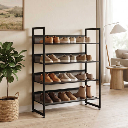 4-Tier Shoe Rack with Mesh Shelves for Up to 12 Pairs, Black, 72 x 30 x 82.7 cm