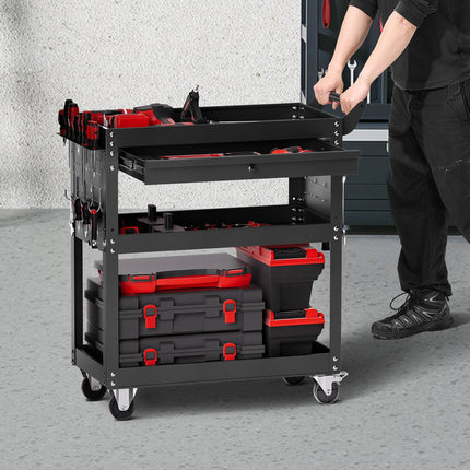 4-Tier Tool Cart with Wheels, Locking Drawer, Pegboard