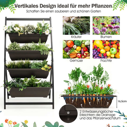 Jardinieră verticală cu 4 niveluri, cu cutii detașabile și drenaj