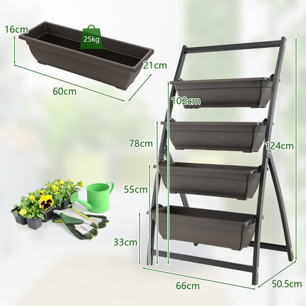 Jardinieră verticală cu 4 niveluri, cu cutii detașabile și drenaj