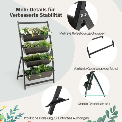 Jardinieră verticală cu 4 niveluri, cu cutii detașabile și drenaj