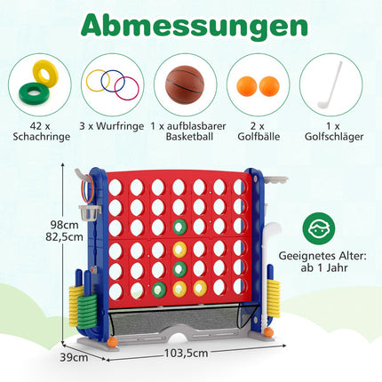 Set de joc Giant Connect 4 în 1 cu baschet, aruncare inele, golf